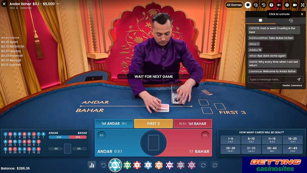 andar bahar studio in online casino with live dealer